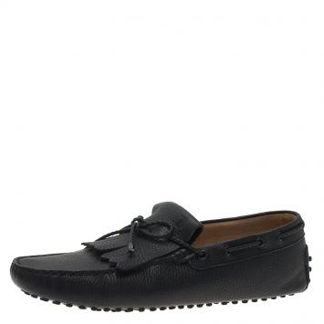 Pre Owned Tod's Black Bow Fringe Loafers Size 42
