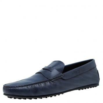 Pre Owned Tod's Navy Blue Leather Penny Loafers Size 45