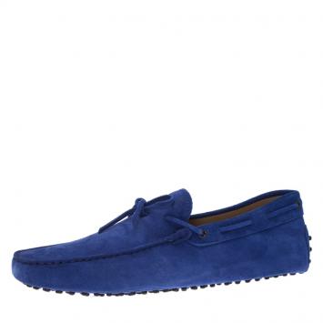 Pre Owned Tod's Blue Suede Bow Loafers Size 47