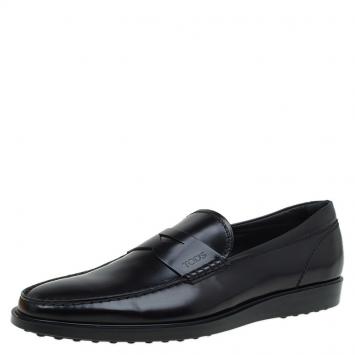 Pre Owned Tod's Black Leather Penny Loafers Size 40