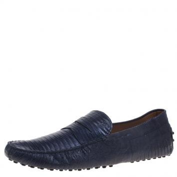 Pre Owned Tod's Spruce Blue Lizard Leather Penny Loafers Size 44