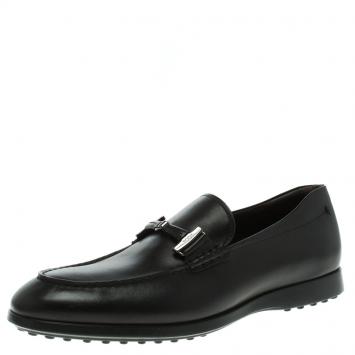 Pre Owned Tod's Black Leather Buckle Loafers Size 41.5