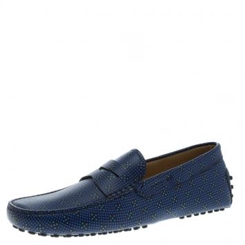 Pre Owned Tod's Blue Printed Leather Loafers Size 41