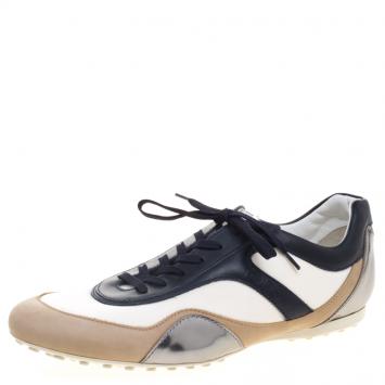 Pre Owned Tod's Tricolor Leather And Canvas Sneakers Size 45.5