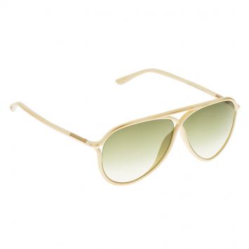 Pre Owned Tom Ford Cream Cross Detail Maximillion Aviators