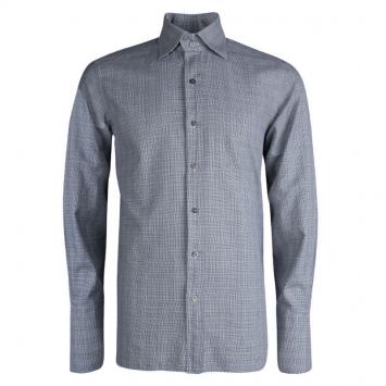 مملوكة مسبقًا Tom Ford Grey Glen Plaid Checked Cotton Shirt L