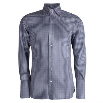 Pre Owned Tom Ford Grey Checked Long Sleeve Button Front Cotton Shirt L