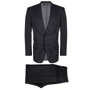 Pre Owned Tom Ford Grey Wool Striped Regular Fit Suit M