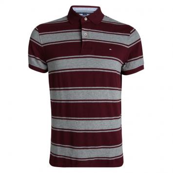 Pre Owned Tommy Hilfiger Red And Grey Striped Custom Fit Polo T- Shirt M