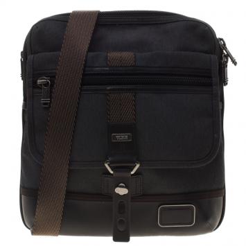 Pre Owned Tumi Grey/Brown Canvas and Leather Alpha Bravo Annapolis Messenger Bag