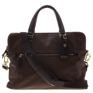 مملوكة مسبقًا Tumi Dark Brown Leather Beacon Hill Branch Slim Laptop Briefcase
