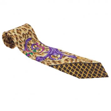 Pre Owned Gianni Versace Yellow Leopard Printed Silk Tie 