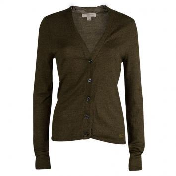 Pre Owned  Burberry Brit Olive Green Wool Button Down Cardigan M