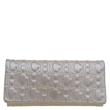 Pre Owned Carolina Herrera Silver Monogram Leather Jerry Clutch