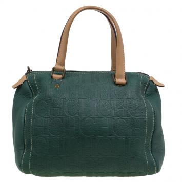Pre Owned Carolina Herrera Green Monogram Canvas Andy Boston Bag