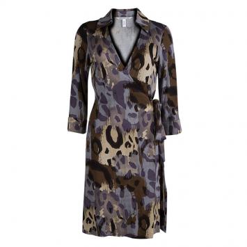 مملوكة مسبقًا Diane Von Furstenberg Silk Camoflage Print Justin Wrap Dress M