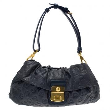 Pre Owned Marc By Marc Jacobs Dark Blue Leather Dreamy Logo Linda Shoulder Bag