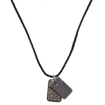 Pre Owned Bottega Veneta Unisex Brown Leather Woven Silver Pendant Necklace