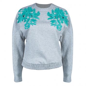 Pre Owned 3.1 Phillip Lim Gray Guipure Lace Appliqué Ribbed Hem Sweatshirt M