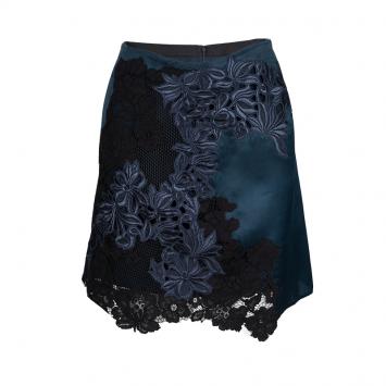 Pre Owned 3.1 Phillip Lim Navy Blue Silk and Guipure Lace Mini Skirt L