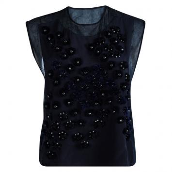 Pre Owned 3.1 Phillip Lim Navy Blue Silk Applique Detail Sleeveless Top M