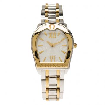 Pre Owned Aigner White Gold-Plated Stainless Steel Verona Women's Wristwatch 33MM