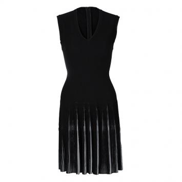 Pre Owned Alaia Black Knit Accordion Pleat Detail Fit and Flare Sleeveless Dress M
