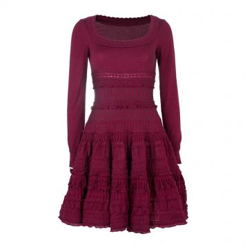 Pre Owned Azzedine Alaia Red Knit Skater Dress M