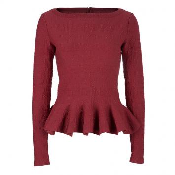 Pre Owned Azzedine Alaia Red Textured Peplum Top M