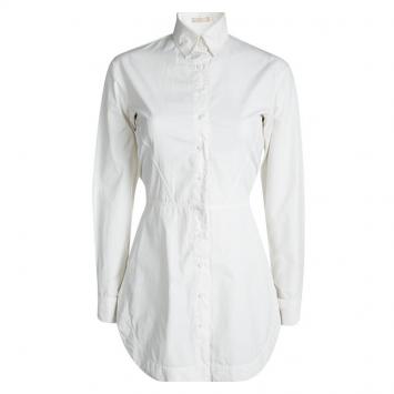 Pre Owned Alaia White Cotton Belted Shirt Dress S