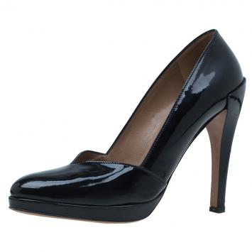 Pre Owned Azzedina Alaia Black Patent Almond Toe Pumps Size 37