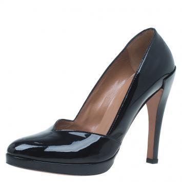 Pre Owned Azzedine Alaia Black Patent Almond Toe Pumps Size 36.5