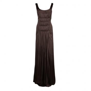 Pre Owned Alberta Ferretti Brown Knit Smocking Detail Sleeveless Gown M