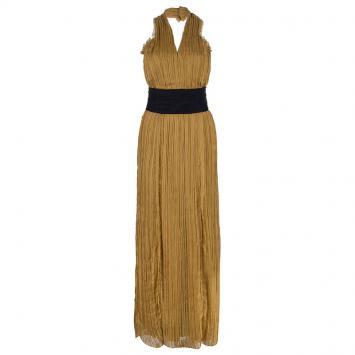 Pre Owned Alberta Ferretti Mustard Chiffon Pleated Gown M