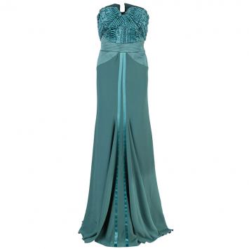 Pre Owned Alberta Ferretti Green Embellished Bustier Evening Gown M