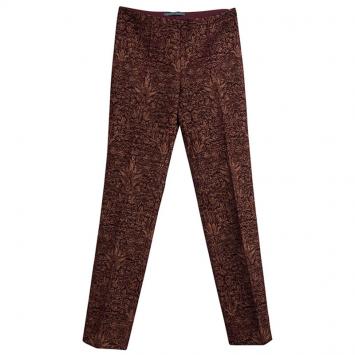 Pre Owned Alberta Ferretti Burgundy and Gold Floral Jacquard Tapered Pants S