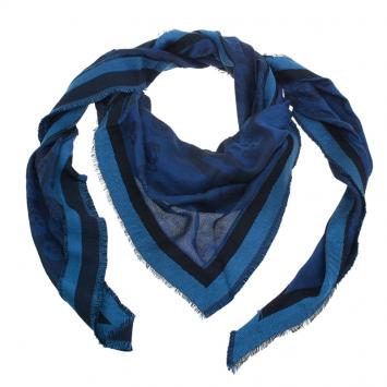 Pre Owned Alexander McQueen Blue Modal Cashmere Skull Triangle Kefia