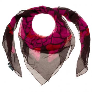 Pre Owned Alexander McQueen Red and Pink Chiffon Floral Print Square Scarf 