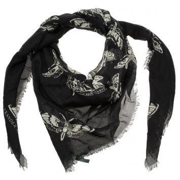 Pre Owned Alexander McQueen Black Ivy Leaf Square Scarf