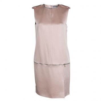 Pre Owned Alexander McQueen Pale Pink Washed Satin Zip Detail Sleeveless Dress S