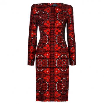 Pre Owned Alexander McQueen Red Printed Long Sleeve Dress S