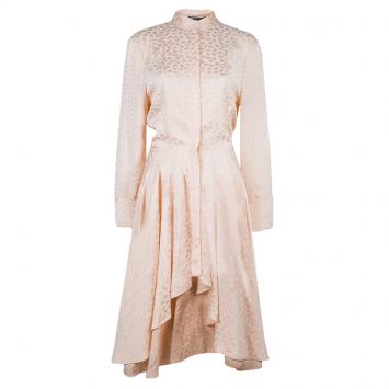 Pre Owned Alexander McQueen Pink Jacquard Leaf Motif Long Sleeve Shirt Dress M