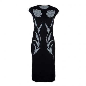 Pre Owned Alexander McQueen Black Jacquard Lurex Knit Pencil Dress XL