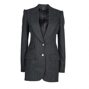 Pre Owned Alexander McQueen Grey Chalk Striped Wool Blazer M