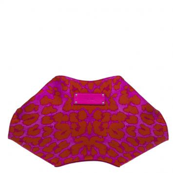 Pre Owned Alexander McQueen Red Leopard Print Satin Medium Floral De Manta Clutch