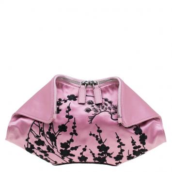 Pre Owned Alexander McQueen Pink Satin Small Embroidered De Manta Clutch