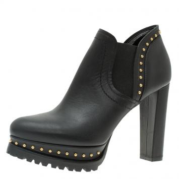 Pre Owned Alexander McQueen Black Studded Platform Chelsea Ankle Boots Size 39