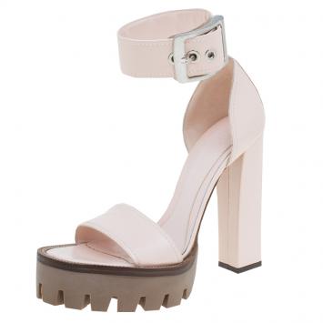 Pre Owned Alexander McQueen Blush Pink Leather Platform Ankle Strap Sandals Size 38