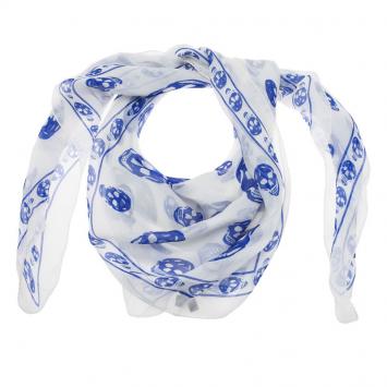 Pre Owned Alexander McQueen White and Blue Skull Silk Chiffon Scarf