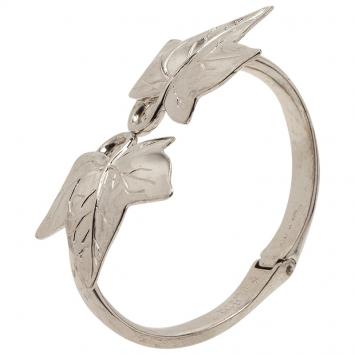 Pre Owned Alexander McQueen Ivy Leaf Silver Tone Bangle Bracelet